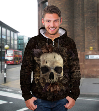 3D Skull and Decaying Flower Unisex Zip Up Hoodie 014 - designfullprint
