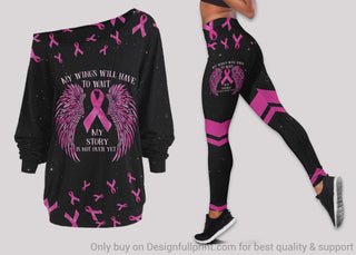 My Wing Will Have To Wait My Story Is Not Over Yet Breast Cancer Off Shoulder Long Sleeve Top and Leggings Set HG
