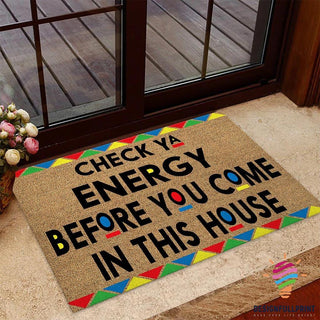 Black Pride Check Ya Energy  African American Coir Pattern Print Doormat HG