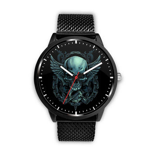 Skull Watch - Stainless steel back with leather/ stainless steel band 007 - designfullprint