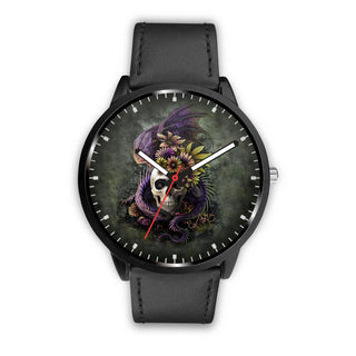 Skull Watch - Stainless steel back with leather/ stainless steel band 008 - designfullprint