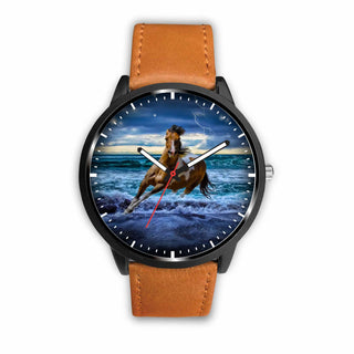 Awesome 3D Blue Sea and Horse - Stainless Steel Back With Leather/ Stainless Steel Band 002 - designfullprint