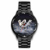 3D White Horses Running In The Sea Watch - Stainless Steel Back With Leather/ Stainless Steel Band 003 - designfullprint