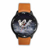3D White Horses Running In The Sea Watch - Stainless Steel Back With Leather/ Stainless Steel Band 003 - designfullprint
