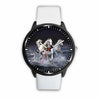 3D White Horses Running In The Sea Watch - Stainless Steel Back With Leather/ Stainless Steel Band 003 - designfullprint