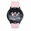 3D White Horses Running In The Sea Watch - Stainless Steel Back With Leather/ Stainless Steel Band 003 - designfullprint