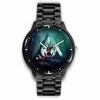 3D Wolf Watch - Stainless steel back with leather/ stainless steel band 002 - designfullprint