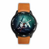 3D Wolf Watch - Stainless steel back with leather/ stainless steel band 002 - designfullprint