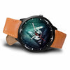 3D Wolf Watch - Stainless steel back with leather/ stainless steel band 002 - designfullprint