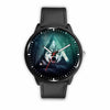3D Wolf Watch - Stainless steel back with leather/ stainless steel band 002 - designfullprint