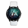 3D Wolf Watch - Stainless steel back with leather/ stainless steel band 002 - designfullprint