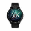 3D Wolf Watch - Stainless steel back with leather/ stainless steel band 002 - designfullprint