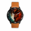 3D Ice and Fire Wolf Watch - Stainless steel back with leather/ stainless steel band 003 - designfullprint