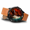 3D Ice and Fire Wolf Watch - Stainless steel back with leather/ stainless steel band 003 - designfullprint