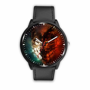 3D Ice and Fire Wolf Watch - Stainless steel back with leather/ stainless steel band 003 - designfullprint