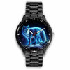 3D Blue Light Wolf Watch - Stainless steel back with leather/ stainless steel band 004 - designfullprint