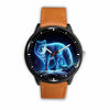 3D Blue Light Wolf Watch - Stainless steel back with leather/ stainless steel band 004 - designfullprint