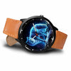 3D Blue Light Wolf Watch - Stainless steel back with leather/ stainless steel band 004 - designfullprint
