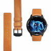 3D Blue Light Wolf Watch - Stainless steel back with leather/ stainless steel band 004 - designfullprint