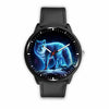 3D Blue Light Wolf Watch - Stainless steel back with leather/ stainless steel band 004 - designfullprint
