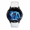 3D Blue Light Wolf Watch - Stainless steel back with leather/ stainless steel band 004 - designfullprint