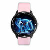3D Blue Light Wolf Watch - Stainless steel back with leather/ stainless steel band 004 - designfullprint