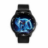 3D Blue Light Wolf Watch - Stainless steel back with leather/ stainless steel band 004 - designfullprint