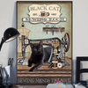 Black Cat Sewing Mends The Soul Love Sewing Quilting Knit Yarn Canvas Art and Poster CM Gifts For Cat Lovers