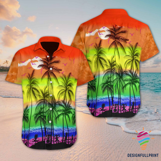Pride Gift For LGBT LGBT Rainbow Tropical Hawaii Button Shirt CM