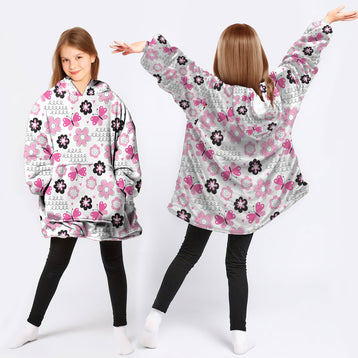 Gifts for Girls Pink Flowers And Butterflies Wearable Blanket Kid Snug Hoodie