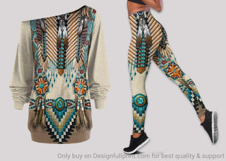 Gift For Native American Native American Off Shoulder Long Sleeve Top and Leggings Set LN