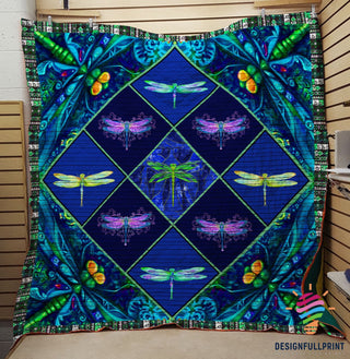 Gift For Dragonfly Lover Colorful Dragonflies Love Fleece Blanket Quilt Blanket LN