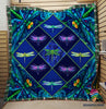 Gift For Dragonfly Lover Colorful Dragonflies Love Fleece Blanket Quilt Blanket LN