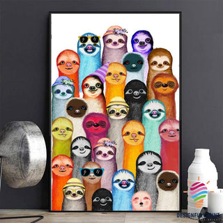 Colorful Funny Sloths Cute Poster LN
