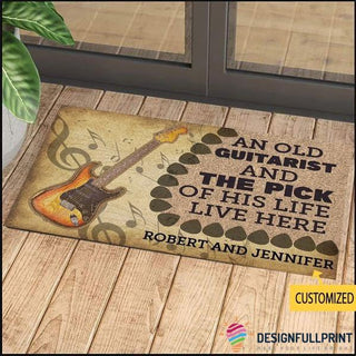 An Old Guitarist And The Pick His Life Live Here Doormat HG Guitar Doormat Custom Old Guitarist Door mat