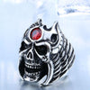 Winged Skull Red Stone Biker Ring