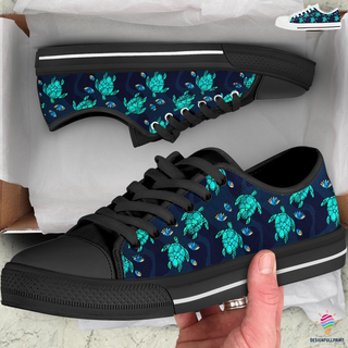 Gift For Turtle Lover Blue Turtle LowTop Canvas Shoes NHD
