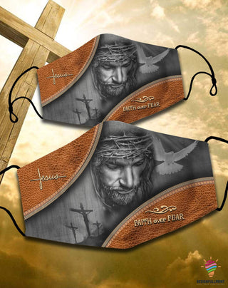 Gift For Christian God Faith Over Fear Jesus Leather Cloth Mask 3 Pack HG Cloth Mask
