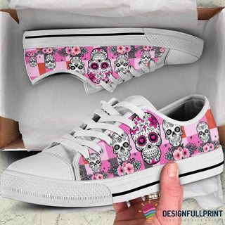 Skull Gift Pink Floral Skull LowTop Canvas Shoes NHD