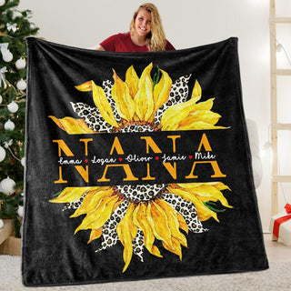 Custom Title Sunflower Blanket with Grandkids  Names