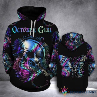 Skull Gift October Girl Skull Rose 3D All Over Printed Pullover Unisex Hoodie HH
