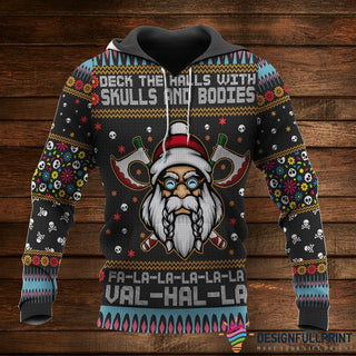 Gift For Viking Lover Vlado Art Viking Deck The Halls With Skulls 3D Knitting Pattern Viking Skull Hoodie/Sweater Ugly Christmas Sweater 3D Hoodie Skull Gift 3D Printed Hoodies HG
