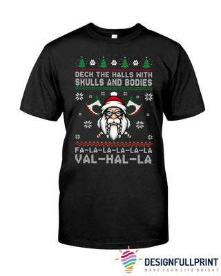Skull Gift Gift For Viking Lover Christmas Tshirt Viking Deck The Halls With Skulls Viking Tshirt HG