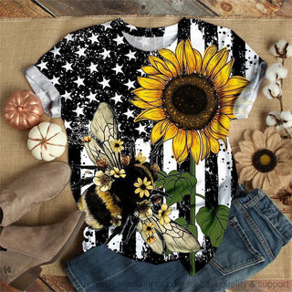 Sunflower Bee US Flag Tshirt HG