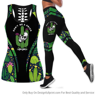 Cactus Tank Top Legging Set Warning Don't Be A Prick Cactus Halloween Tank Top Legging Set