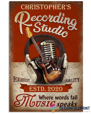 Personalized Guitar Poster Music Recording Recording Studio Poster LH Gifts For Guitar Players