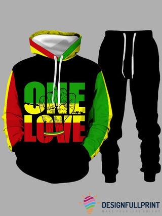Street Letter Print Patchwork  Men US Unisex Size Hoodie With Pants Set LN