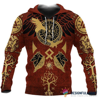Gift For Viking Lover Viking Hoodie, Norse Mythology Tattoo Vegvisir Raven Fenrir LN
