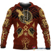 Gift For Viking Lover Viking Hoodie, Norse Mythology Tattoo Vegvisir Raven Fenrir LN