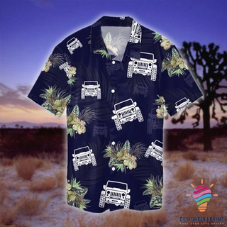 Blue Tropical Jep Car Hawaii Button Shirt CM